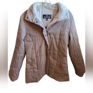 Vintage Braefair Lightweight Khaki/Tan Pyffer Coat Faux Fur Collar Size Medium